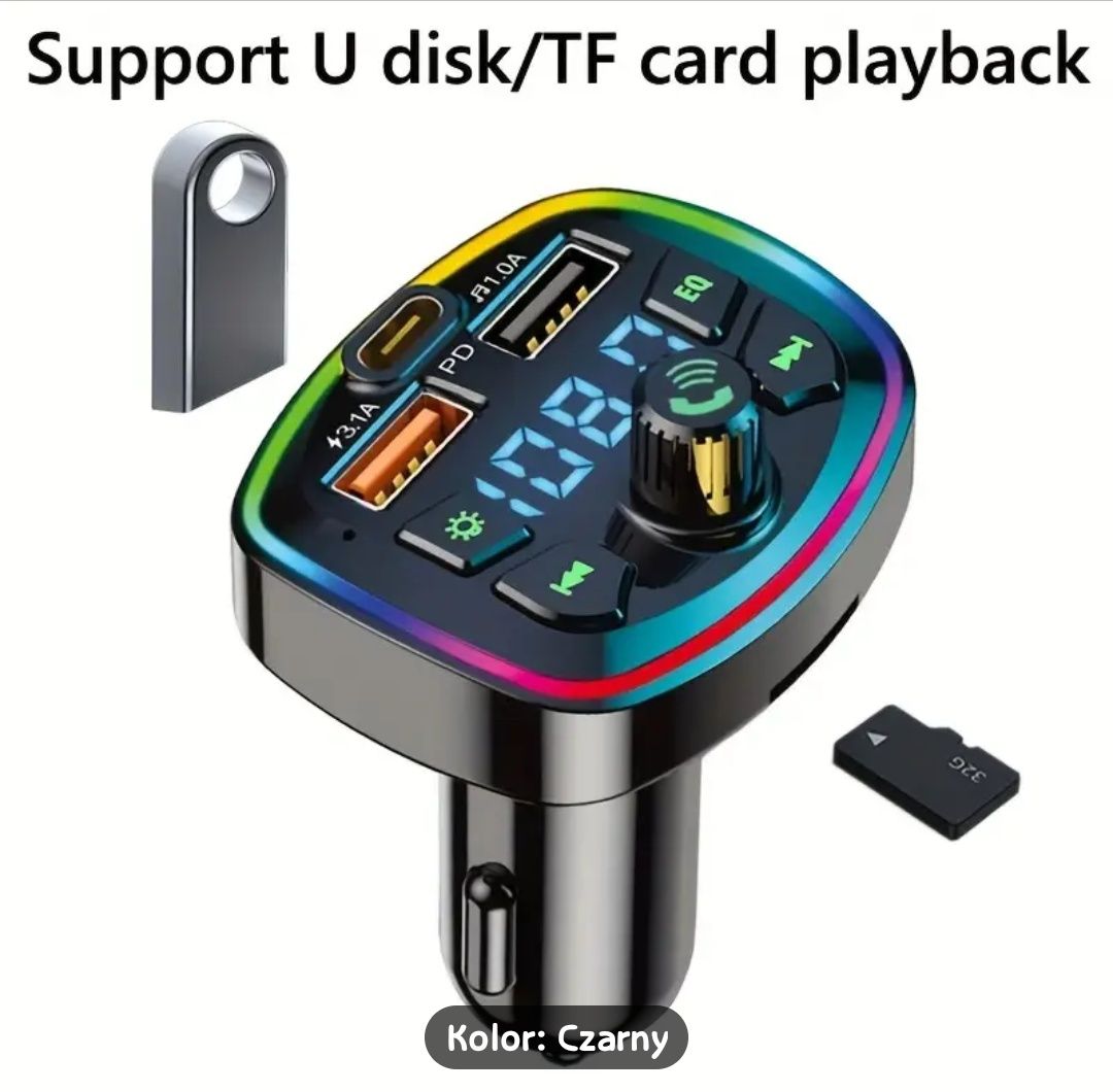 Transmiser FM MultiColor USB, USB-C woltomierz itd