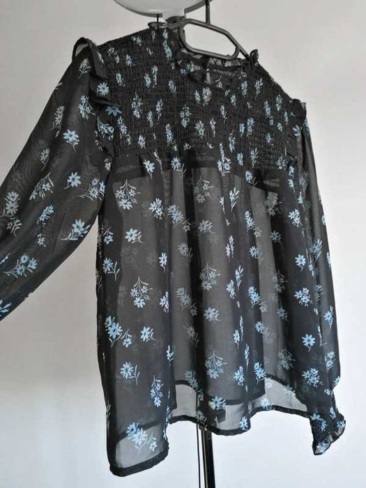 Mgiełka bluzka w kwiaty transparentna prześwitująca xs s m