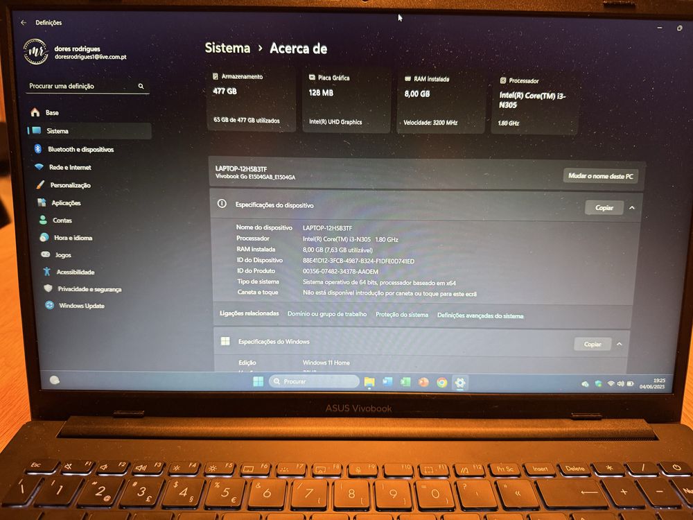 Portátil Asus Vivobook Go 15 como novo