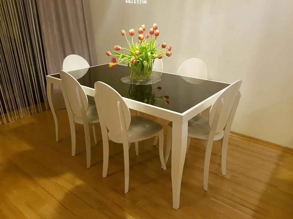 Włoski biały stół do jadalni 160x90 plus 6 krzeseł