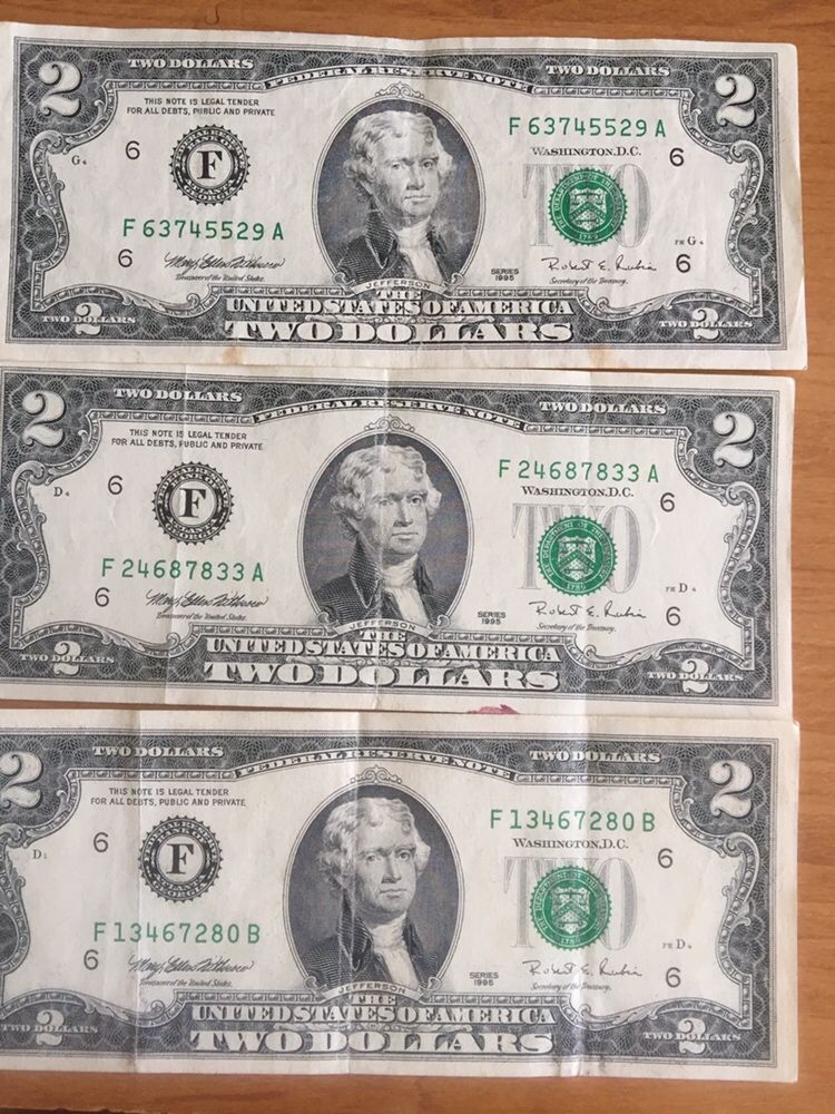 2 доллара США 2003,2009, 1995 года выпуска