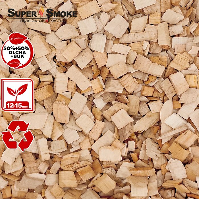 Zrębki Wędzarnicze Super Smoke OLCHA+BUK KL-13 (12-18mm) XL 6 Litrów
