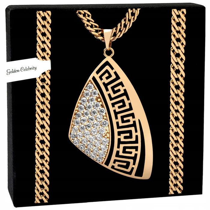 Gruby Łancuszek Damski Stal Chirurgiczna Zloty + Duża Grecka Zawieszka