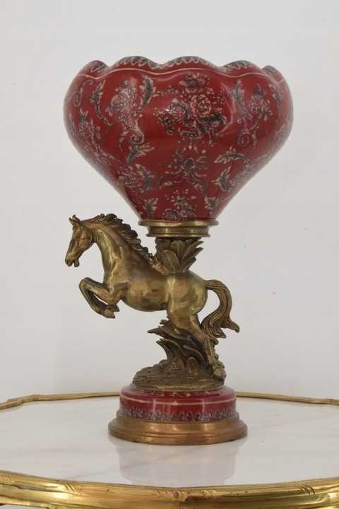 Porcelanowy Puchar Wazon - Czerwona Waza - Porcelana + Brąz - Koń -