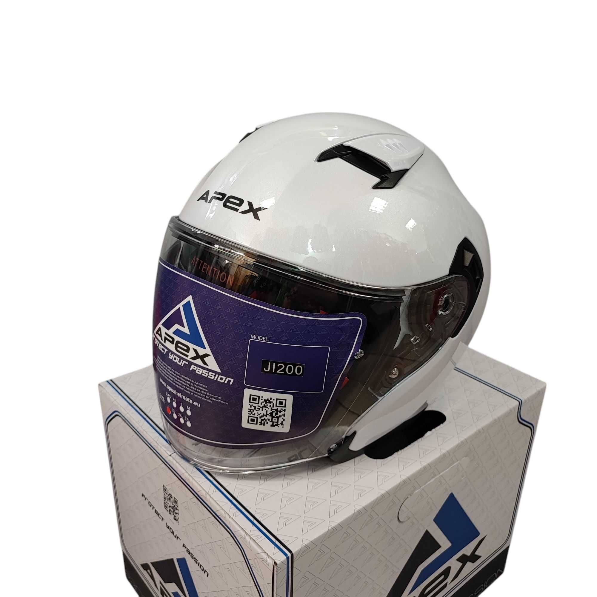 Otwarty Kask motocyklowy APEX JI200 biały na choppera skuter