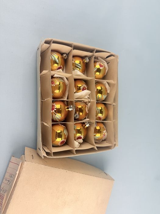 Bombki choinkowe złote szklane 12 szt  świąteczne prl