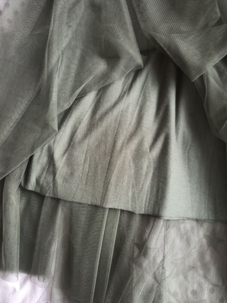 NOWA!!! Spódnica tiulowa maxi khaki/oliwka r. uniwersalny