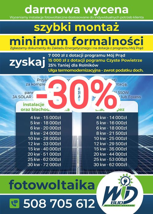 Fotowoltaika 10kw JINKO/HYUNDAI/LONGI + Foxess