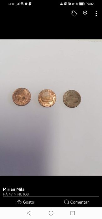 3 Moedas One Cent USA 1980 Abraham Lincoln