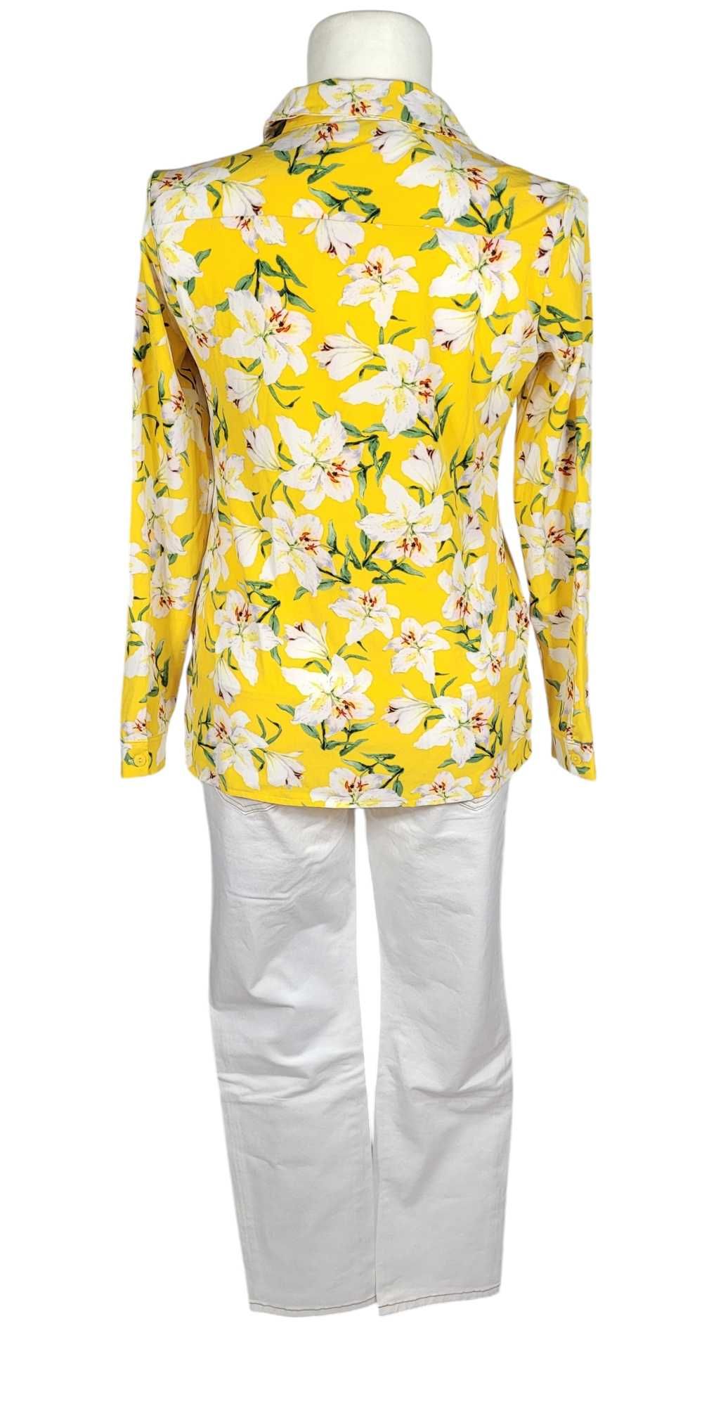 Żółta bluzka damska koszulowa 42,XL Belladonna wzór kwiaty