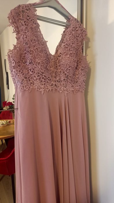 Elegancka sukienka brudny róż, rozmiar 50 -jak nowa!