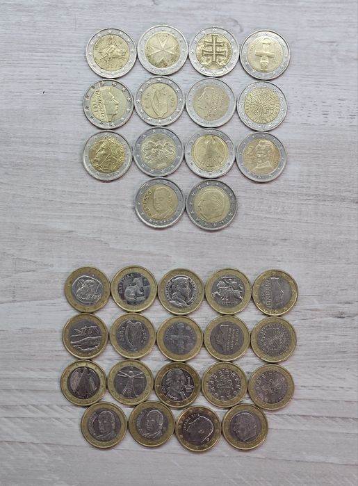 Монеты 1 и 2 Евро, € (биметалл), 50, 20, 10, 5, 2,1 евро центов