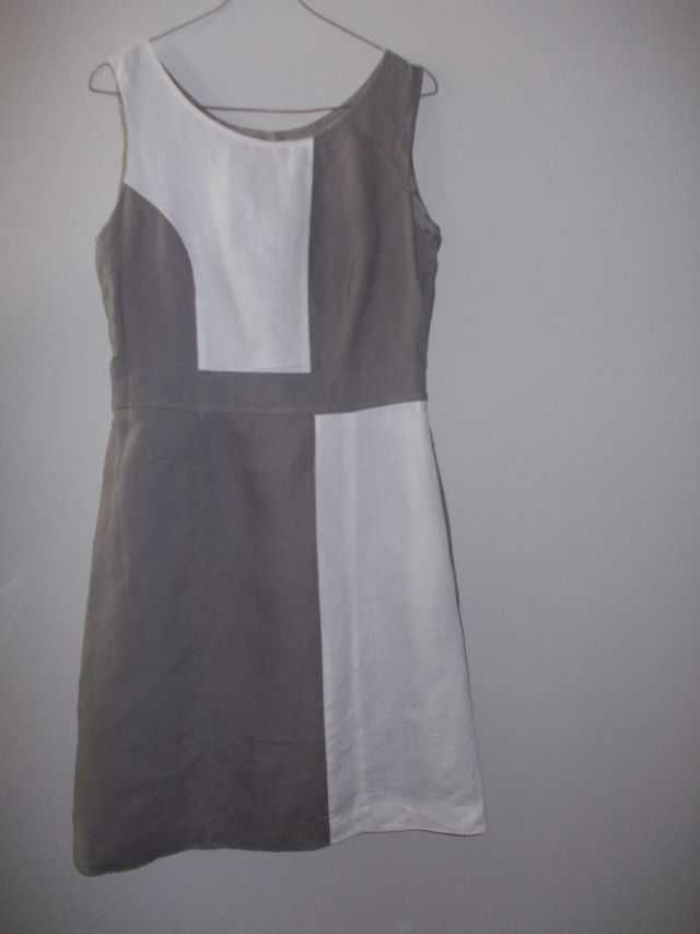 CLAIRE GROUP sukienka biało-szara rozmiar 36 / S 100% LEN
