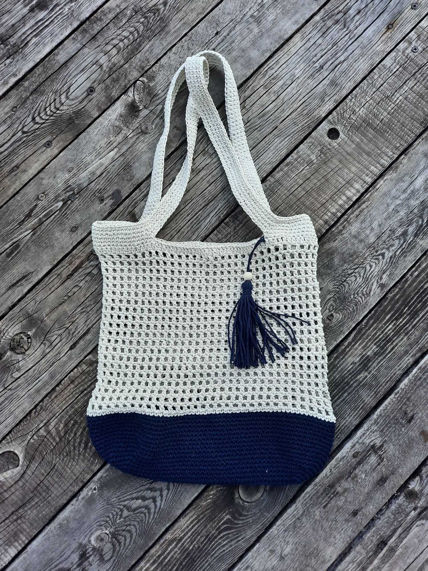 Torba paryżanka siatka ze sznurka bawełnianego handmade