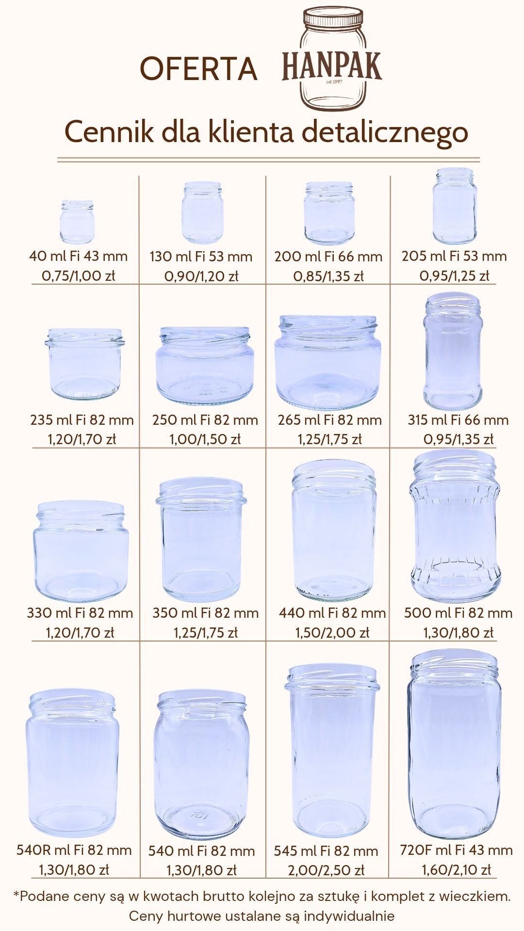 słoik 40 ml fi 43 mm (mały na upominki, miód, prezenty, przetwory)