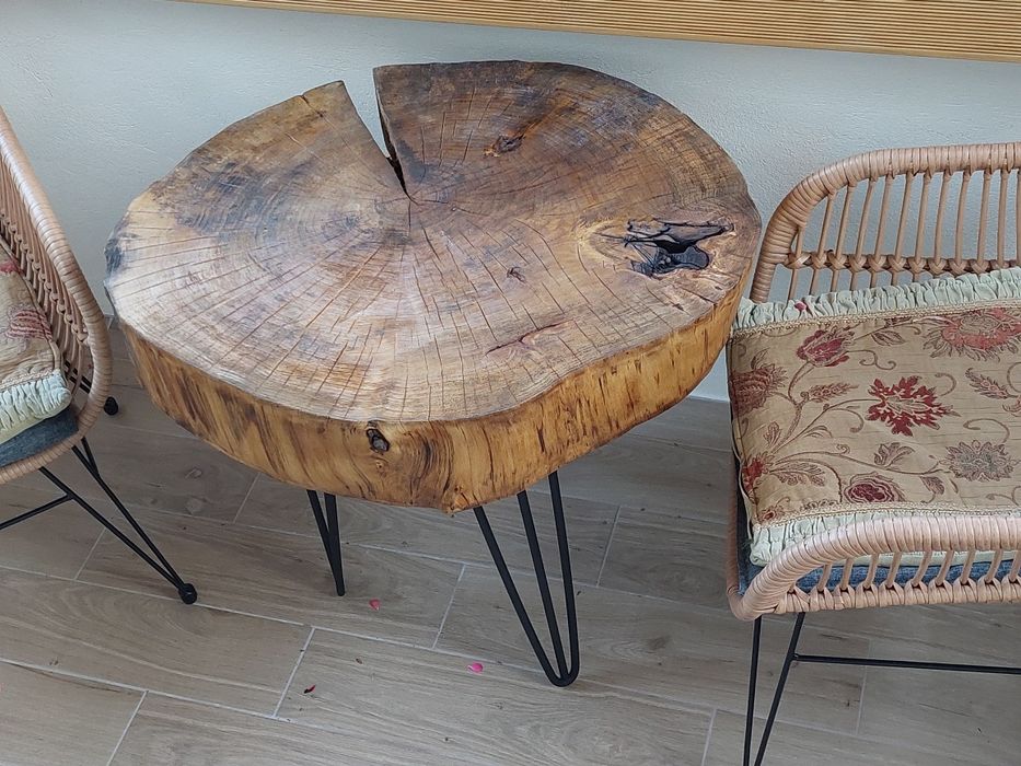 Stolik dębowy okrągły gruby EKO HANDMADE