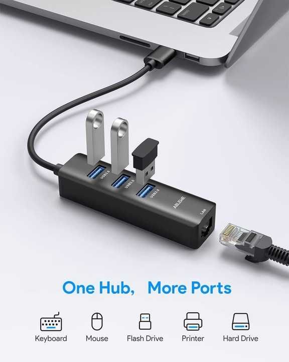 ABLEWE Adapter USB Ethernet,Hub USB 3.0 z 1 portem LAN RJ45 [2220]
