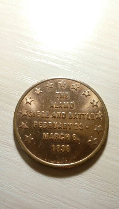 Редкий жетон памятная монета USA "Remember the Alamo 1836"