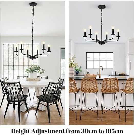 Klasyczny czarny żyrandol 6-ramienny, E14, regulowana wysokość