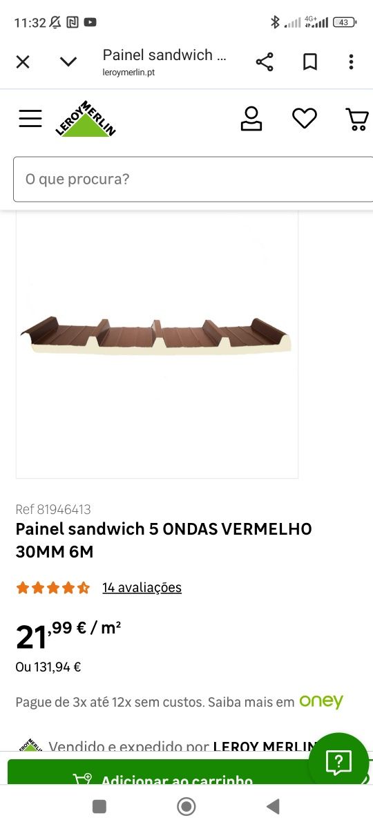 Painéis sandwich novos 6m 30mmx30mm