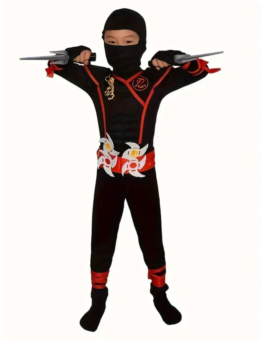 Zestaw XXL! Strój BLACK NINJA r. 134/140  wojownik samuraj przebranie