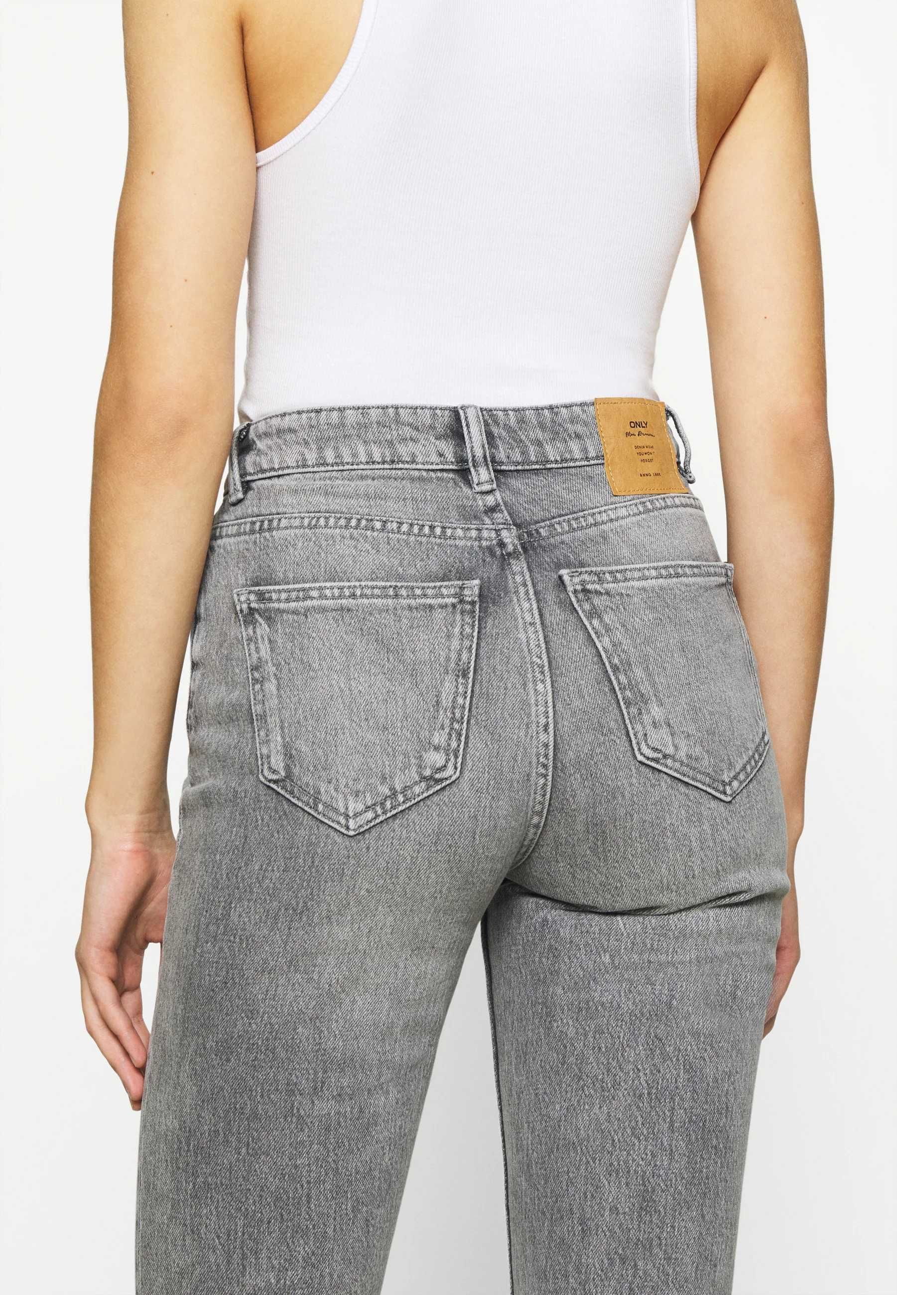 Jeansy damskie 7/8 proste szare ONLY 30/30/ L wysoki stan