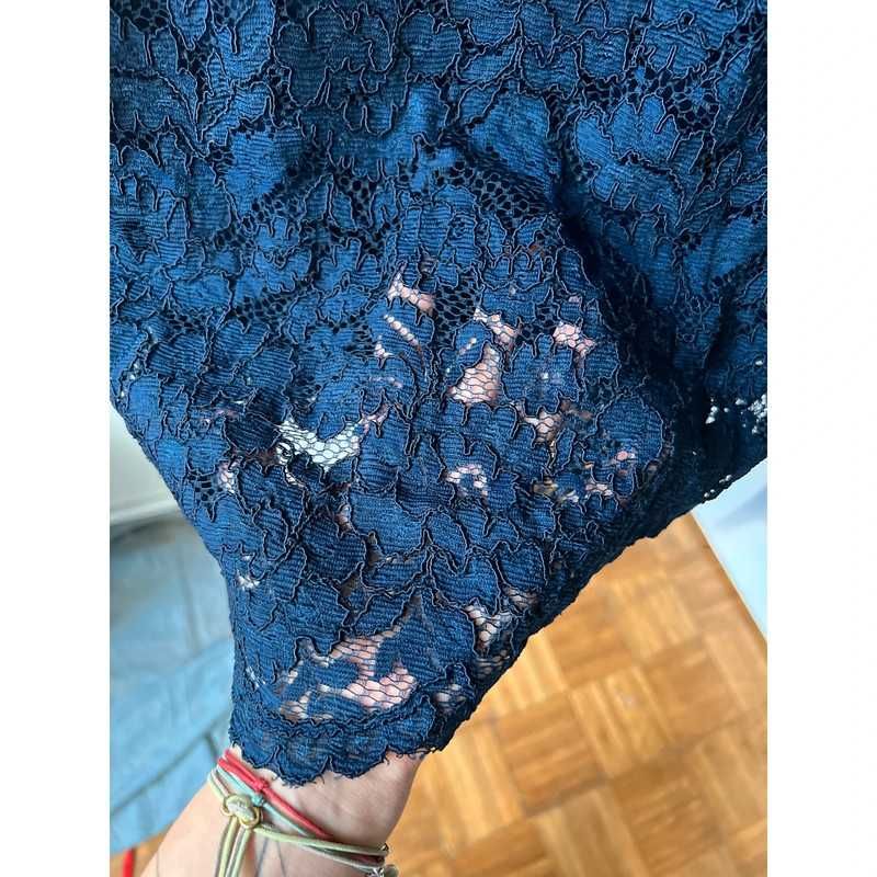 Top bluzka z koronką na bawełnie Zara S granatowa elegancja old money