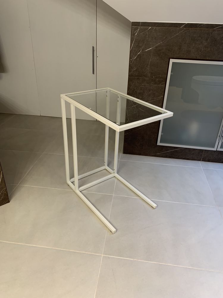 Szklany biały stolik biurko mały dostawka 53 x 36cm