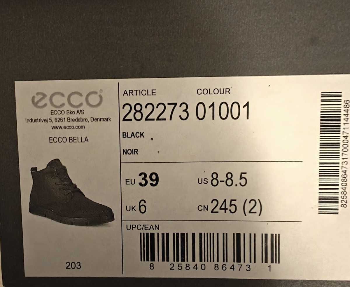 ECCO Bella botki zimowe damskie czarne r. 39