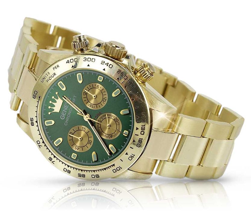 Złoty zegarek z bransoletą męski 14k Geneve mw014ydgr&mbw017y