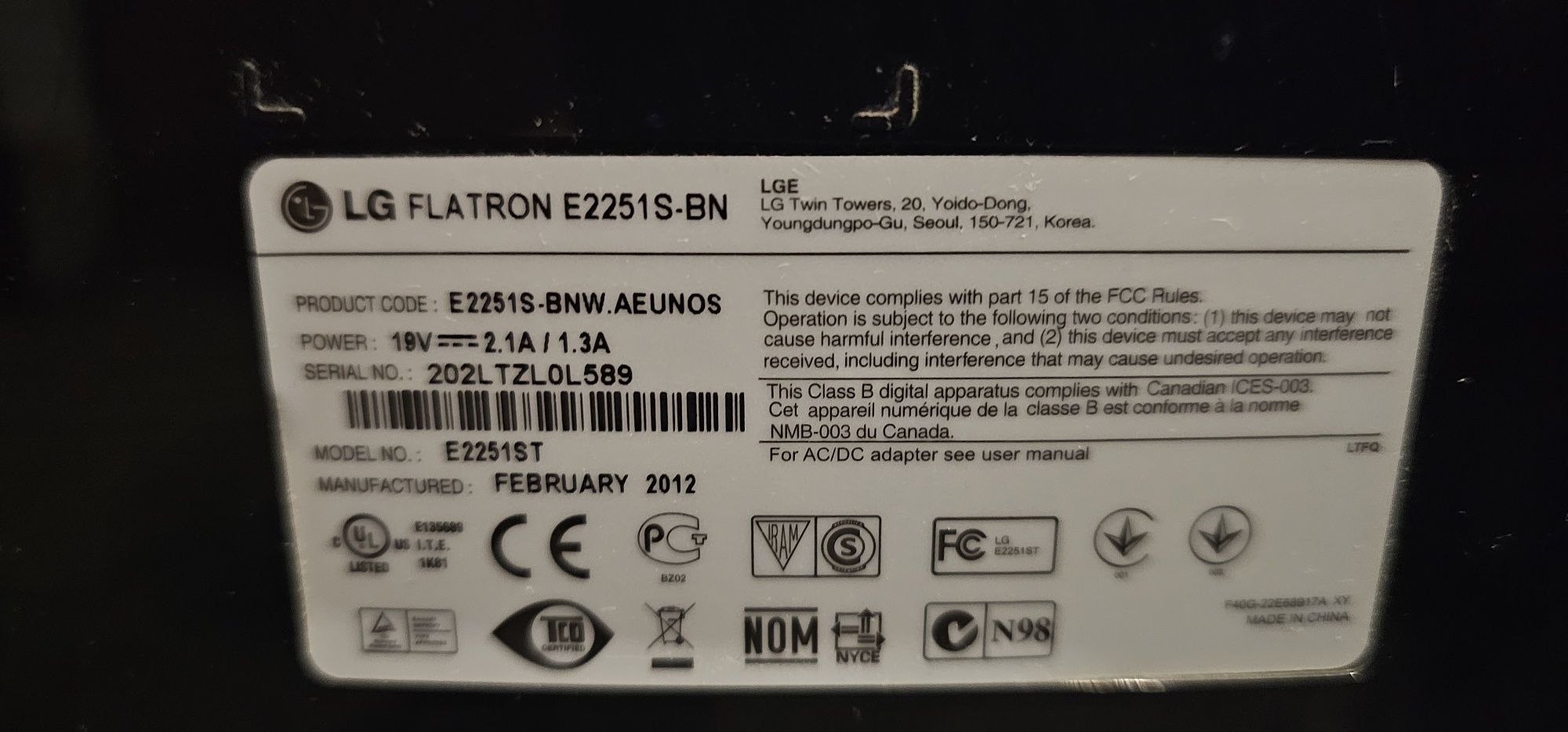 Monitor lg 22 cale na 19V