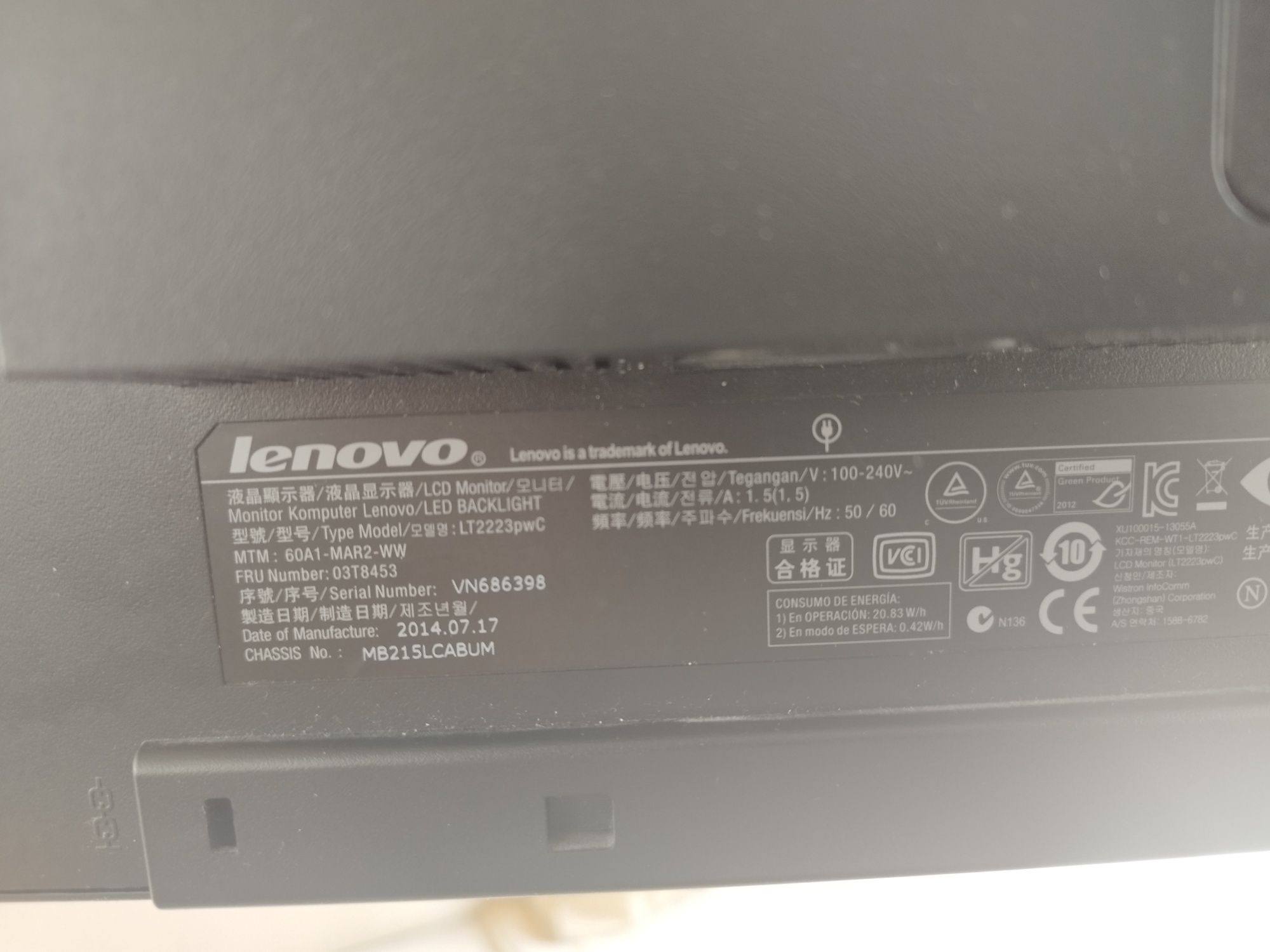 Monitor Lenovo ThinkVision LT2223p 21,5-calowy
