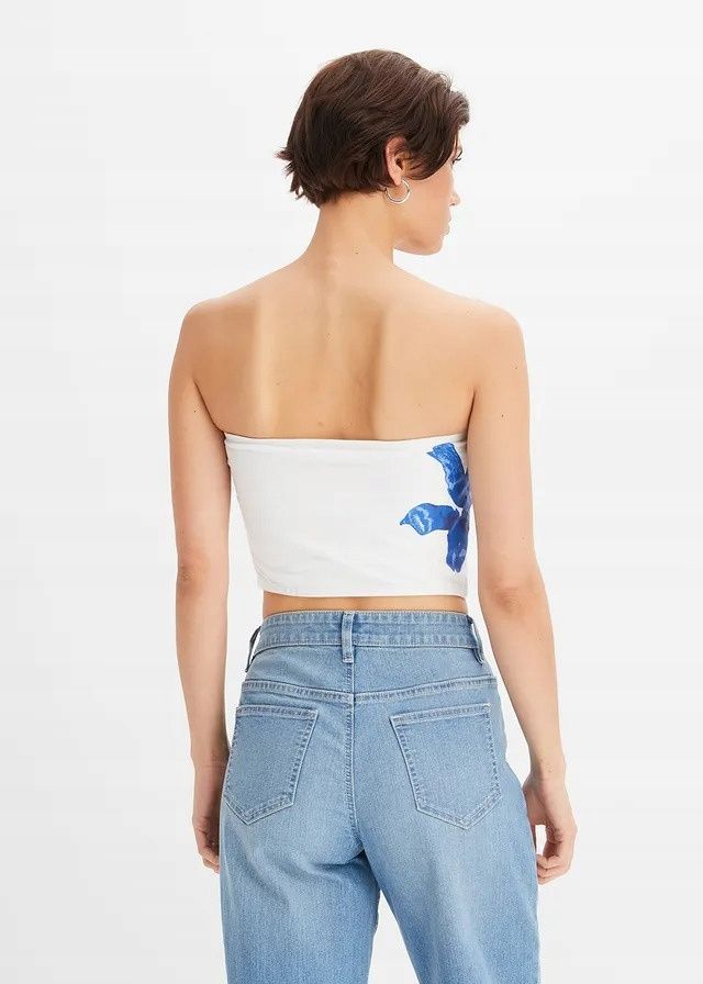 B.P.C top bandeau bawełniany biały z niebieskim nadrukiem r.32/34