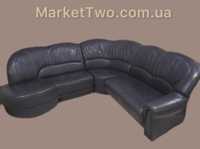 Кожаный угловой диван синий мебель б/у «Poliform» (010810)