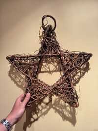 Gwiazda wiklinowa z drewna Boże Narodzenie dekoracja drewniana boho