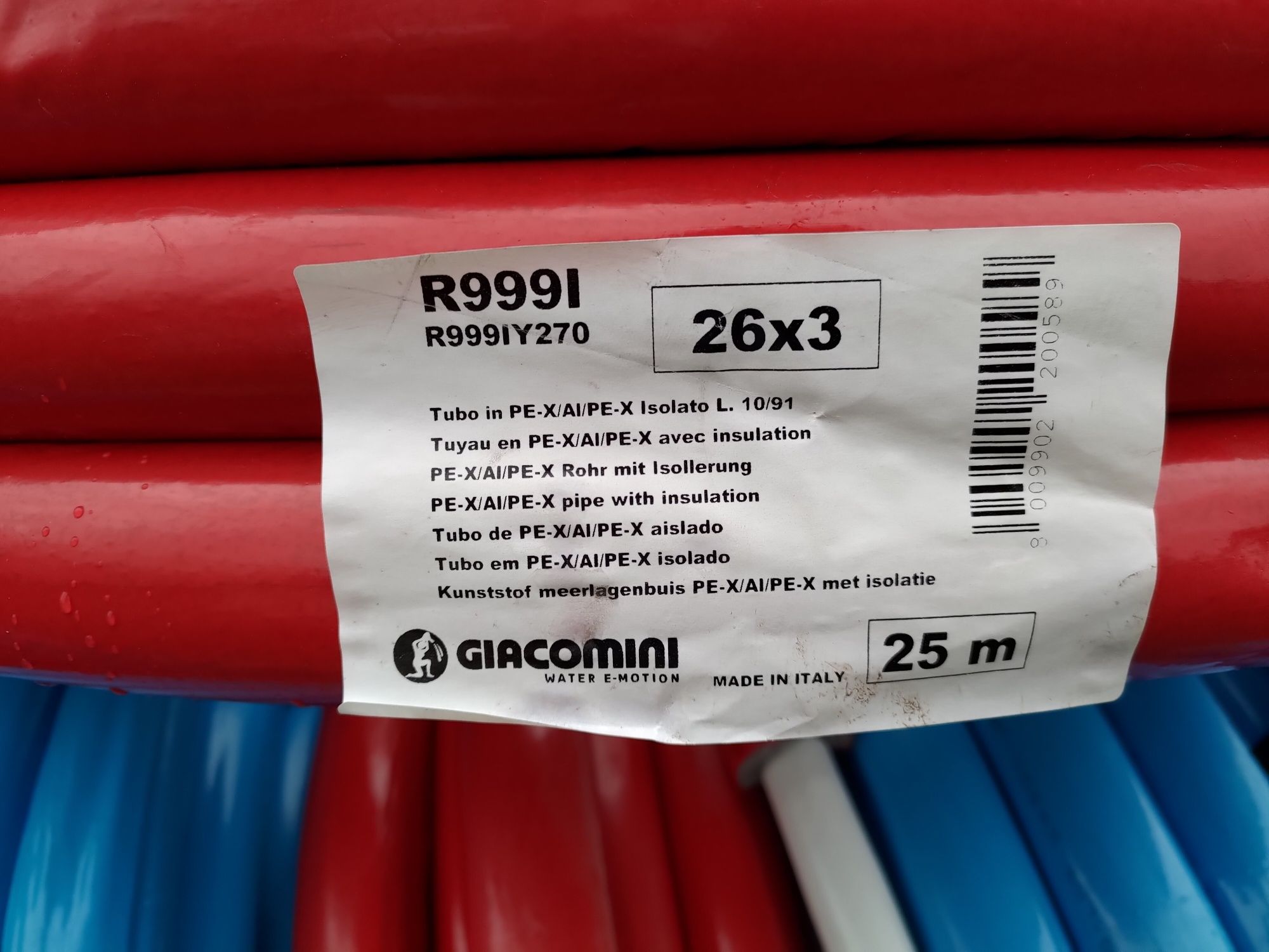 Giacomini rura PE-X/AL/Pex-x w otulinie 20 , 26 ,32
Made in Italy 
Dos