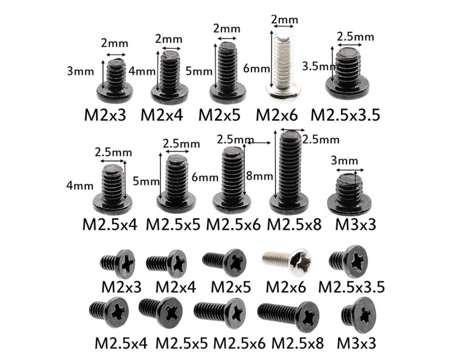 Винты 25 штук M2 M2.5 M3 M3.5 М4 M6 на выбор