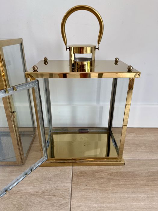 Zestaw 2 złotych latarni lampionów dekoracyjnych, stan bdb