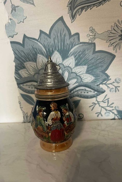 Kolekcjonerski ceramiczny kufel z przykrywką klapką Niemcy Bawaria
