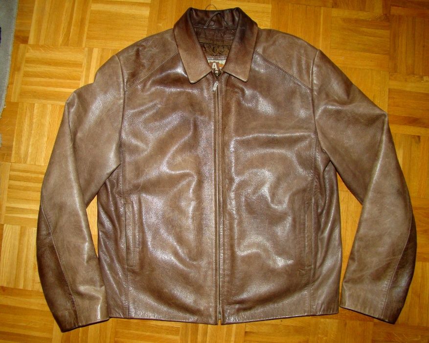 Brązowa skórzana bardzo solidna z podpinką kurtka męska 58/60 wzr 190