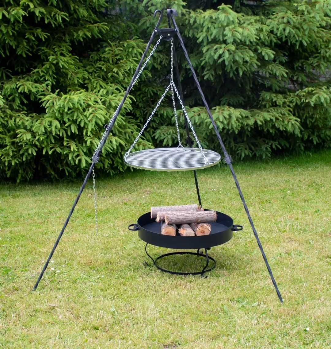 TRÓJNÓG ogrodowy z łańcuszkiem na ruszt kociołek 180cm PALENISKO GRILL