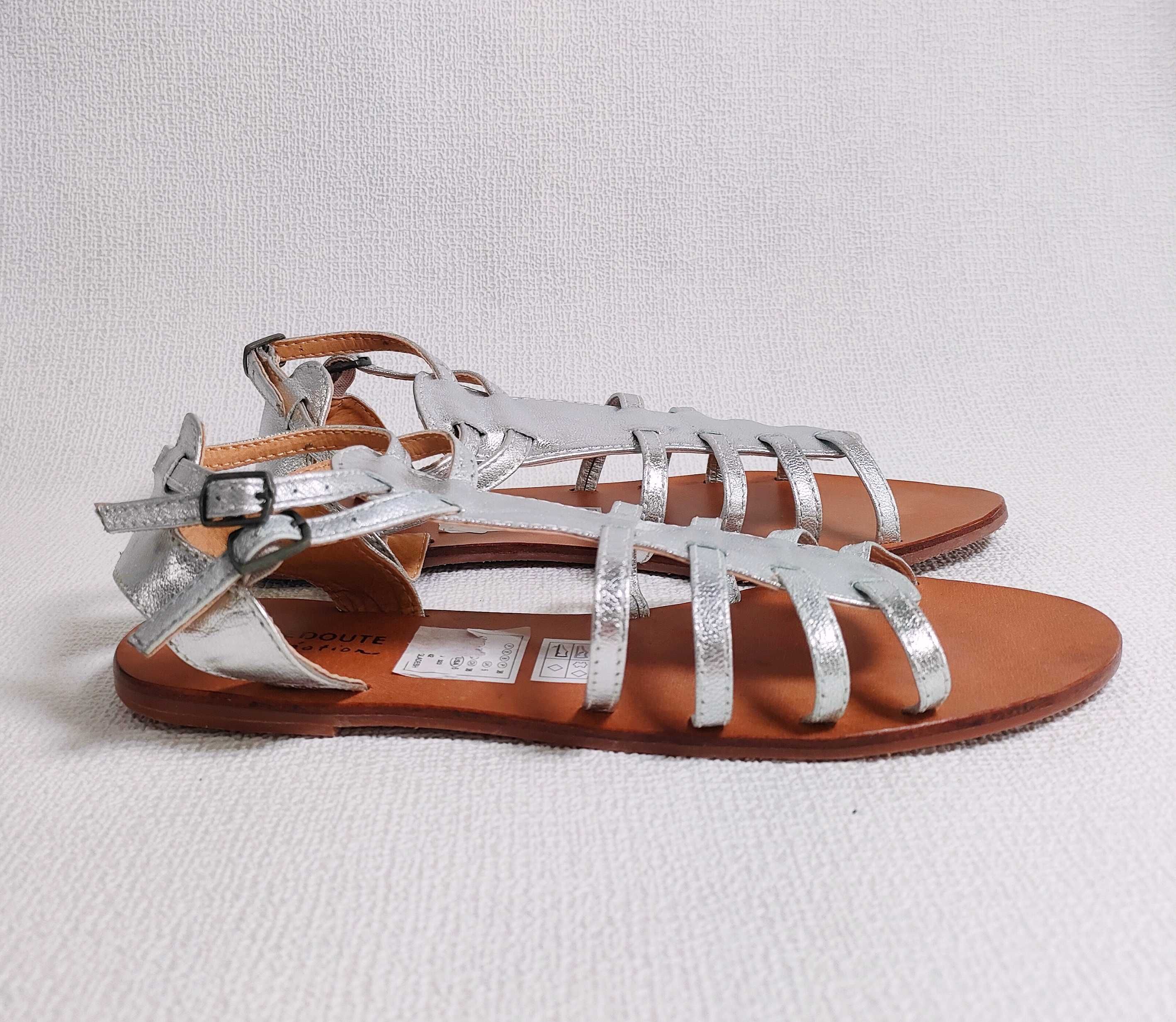 Sandały skórzane 39 rzymianki srebrne LA REDOUTE  24,5 cm BD0029