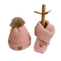 Piękny komplet dziecięcy czapka szalik 1-4 lata zima różowy