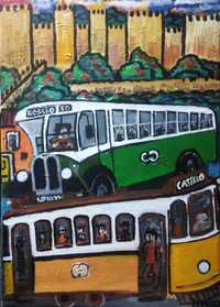 Lote 4 pinturas de transportes da Carris Lxa 1960