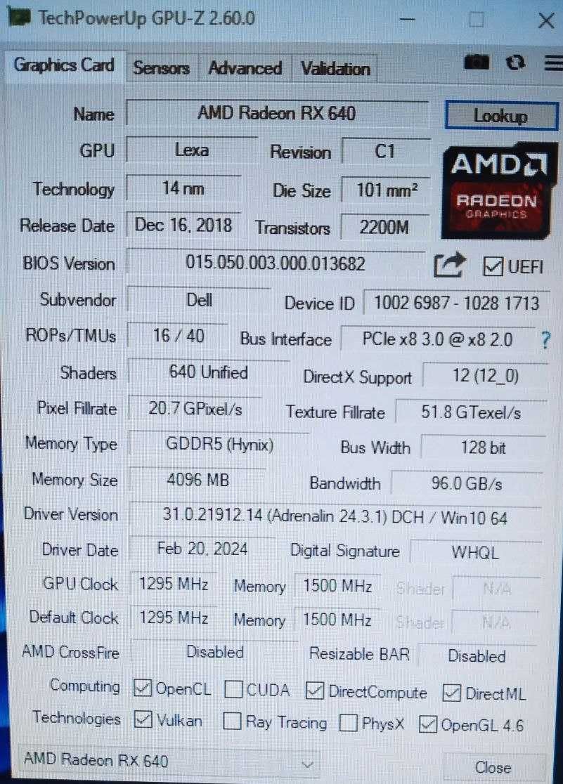Ігрова низькопрофільна відеокарта RX 640 gddr5 128bit 4Gb DP 2xmini DP