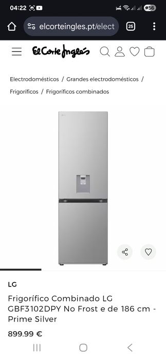 Frigorífico Combinado LG GBF3102DPY No Frost e de 186 cm - Prime Silve