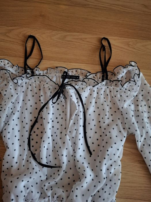 Mohito Piekna Sukienka Grochy! Biała! Falbanki! Hiszpanka! Roz.42!