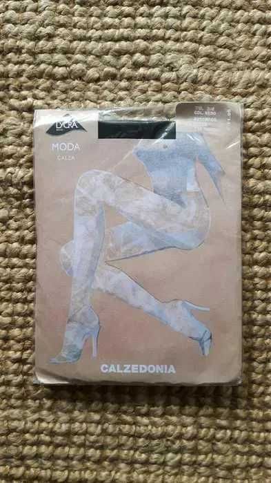 CALZEDONIA nowe pończochy samonośne, czarne/3 kokardki