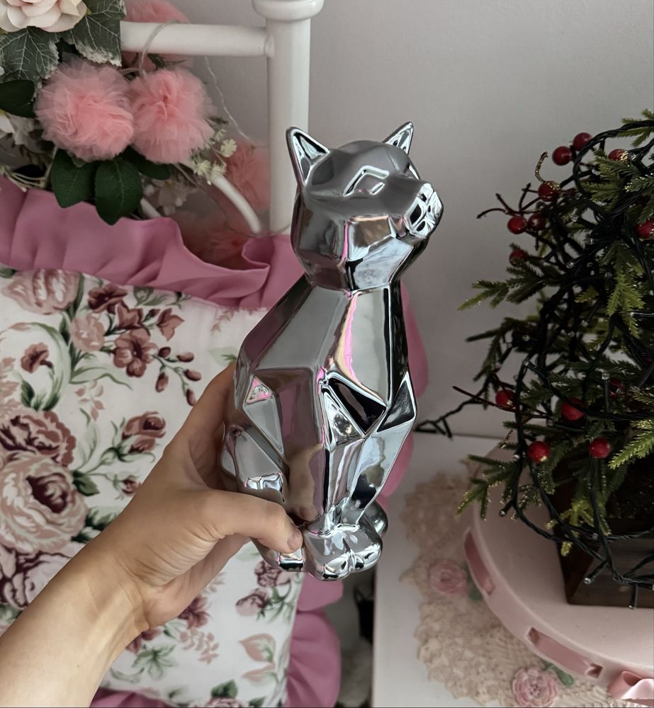 Figurka Home&you kot srebrny kolor