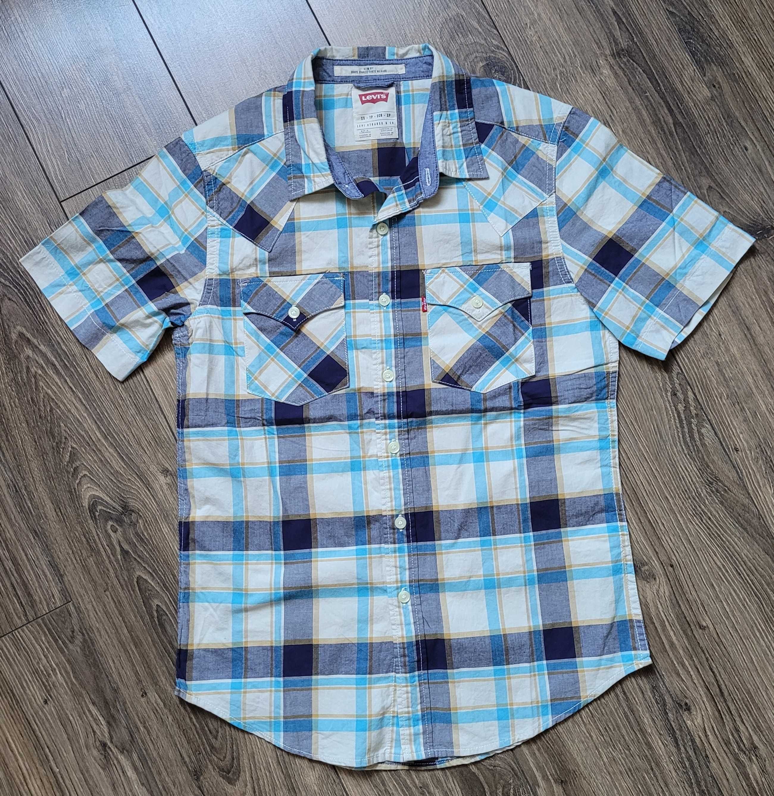 koszula krótki rękaw Levi's z kieszeniami XS slim fit w kratę bawełna